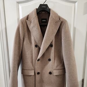 Express Men's Taupe Double Breated Wool Blend Top Coat